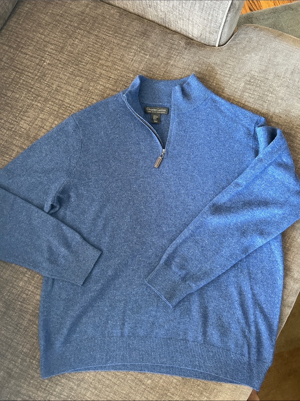 Christian Lacroix Men's Heathered Blue Quarter-Zip Cashmere Sweater